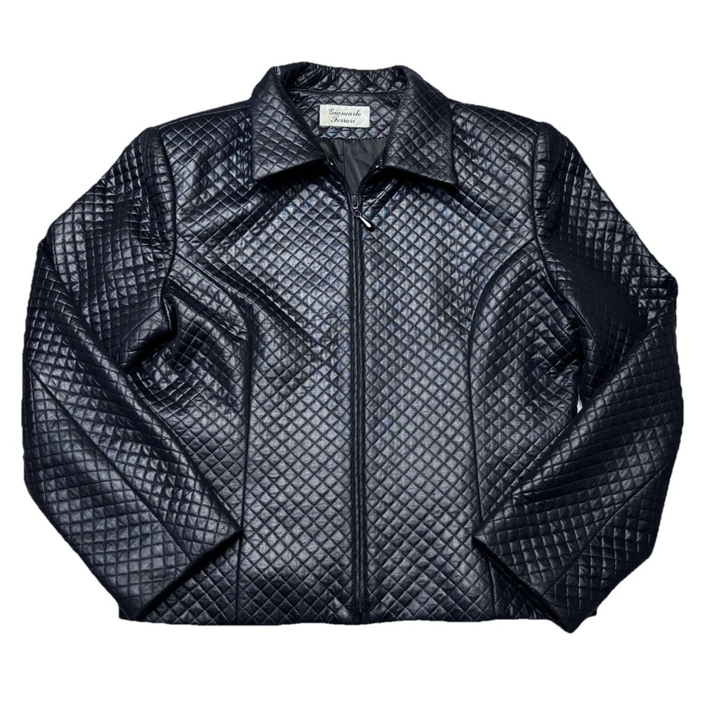 Giancarlo Ferrari Quilted Jacket USA Black Full Zip Diamond Size 14‎